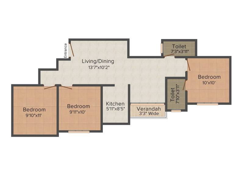 Rajwada Lake Bliss (3BHK+2T (1115 sq ft) 1115 sq ft)