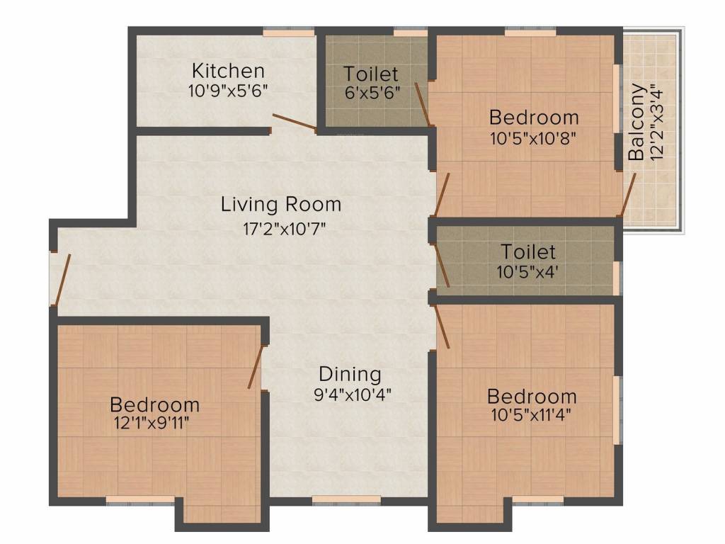 RBN Spring Nest (3BHK+2T (1295 sq ft) 1295 sq ft)