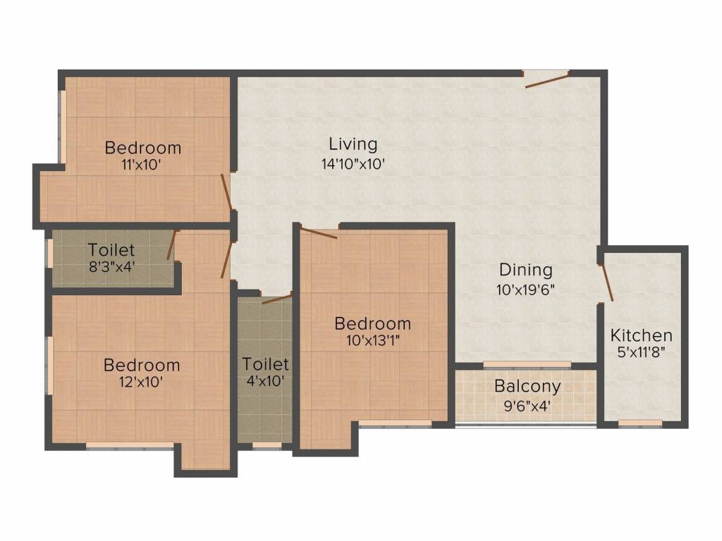 RBN Spring Nest (3BHK+2T (1404 sq ft) 1404 sq ft)