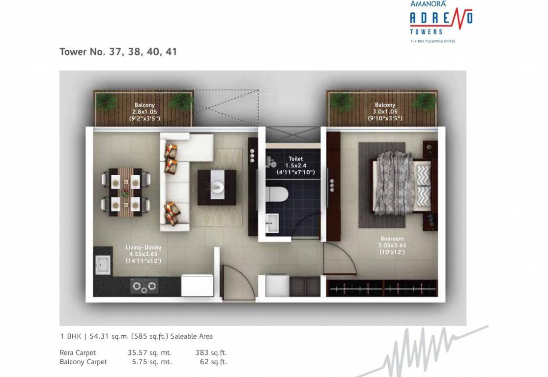 Amanora Amanora Adreno Towers (1BHK (444.77 sq ft) 444.77 sq ft)