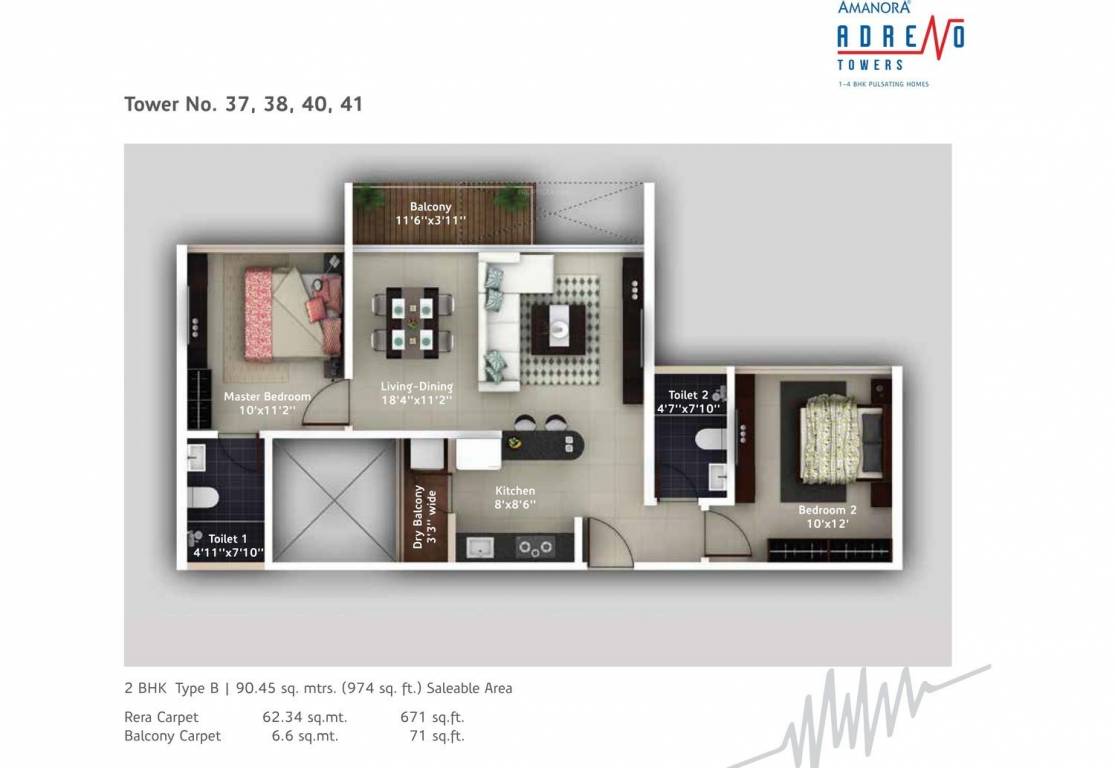 Amanora Amanora Adreno Towers (2BHK (742.61 sq ft) 742.61 sq ft)