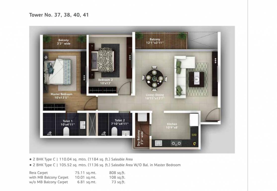 Amanora Amanora Adreno Towers (2BHK (881.79 sq ft) 881.79 sq ft)