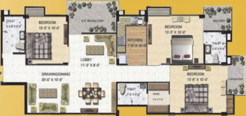 Enfinity World Venessa Enfinity Heights (3BHK+3T (1,615 sq ft) 1615 sq ft)