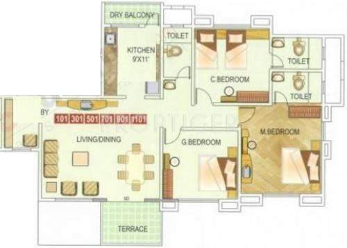 Amar Ornate (3BHK+3T (1,485 sq ft) 1485 sq ft)