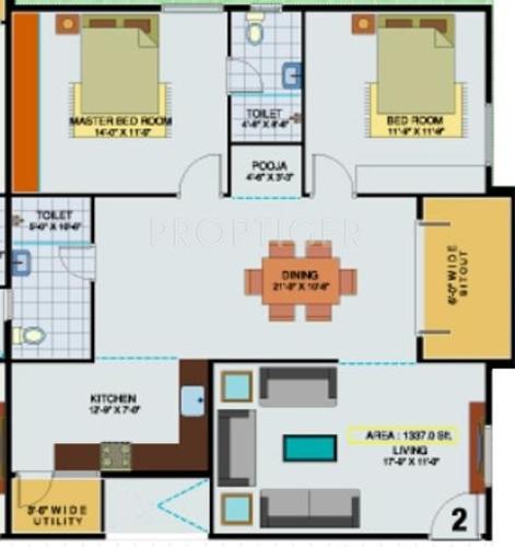Sai BSR Blue Solitaire (2BHK+2T (1,337 sq ft) Pooja Room 1337 sq ft) Sai BSR Blue Solitaire (2BHK+2T (1,337 sq ft) Pooja Room 1337 sq ft)