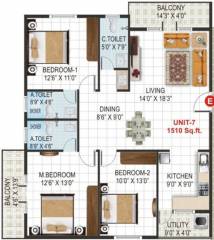 V K Krishna Gardenia (3BHK+3T (1,510 sq ft) 1510 sq ft)