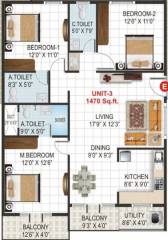 V K Krishna Gardenia (3BHK+3T (1,470 sq ft) 1470 sq ft)