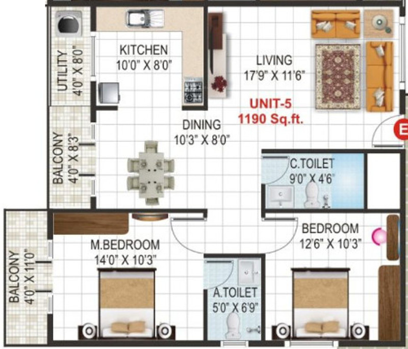 V K Krishna Gardenia (2BHK+2T (1,190 sq ft) 1190 sq ft)