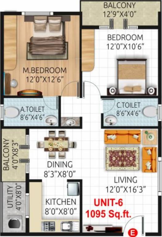 SLV Magnum (2BHK+2T (1,095 sq ft) 1095 sq ft)