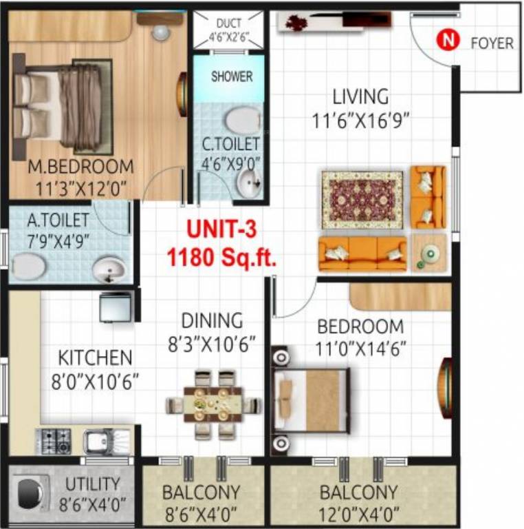 SLV Magnum (2BHK+2T (1,180 sq ft) 1180 sq ft)