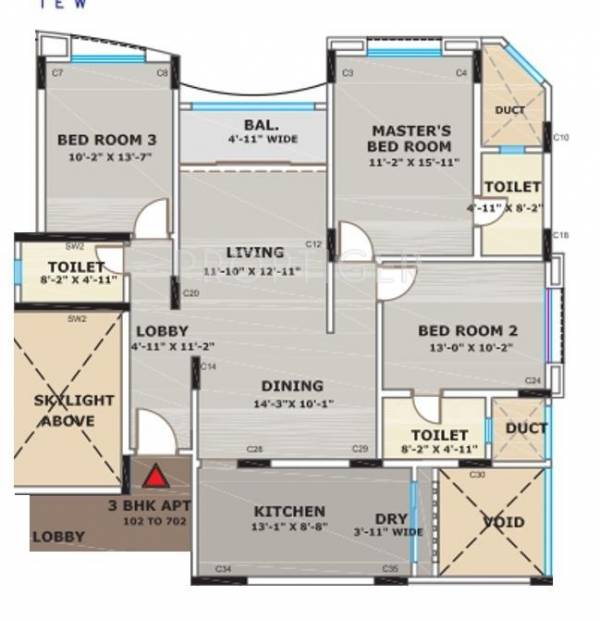 Vascon Vista Phase 1 Floor Plan (3BHK+3T)