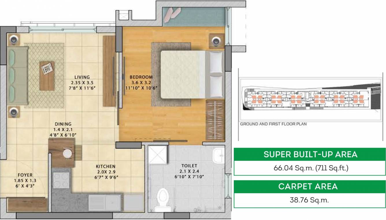 Brigade Parkside North (1BHK+1T (710.85 sq ft) 710.85 sq ft)