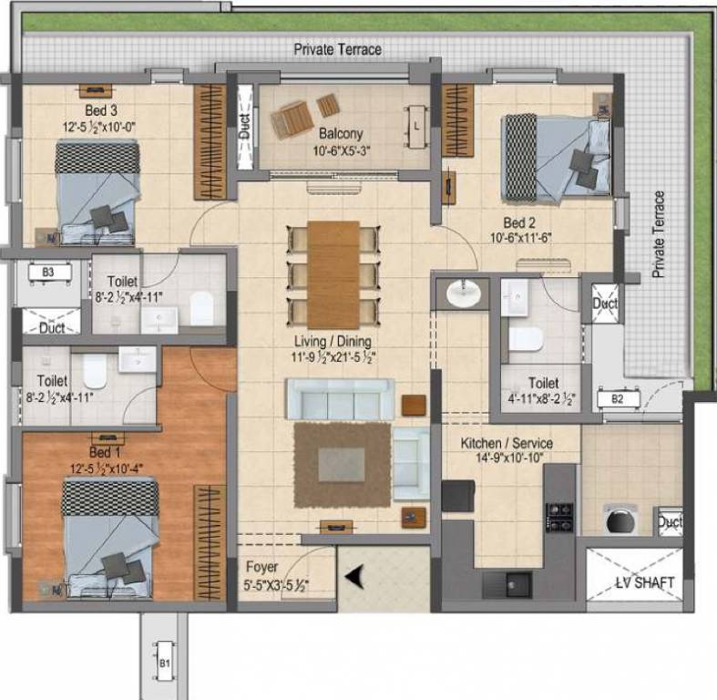 DRA Ascot (3BHK+3T (1,530 sq ft) 1530 sq ft)