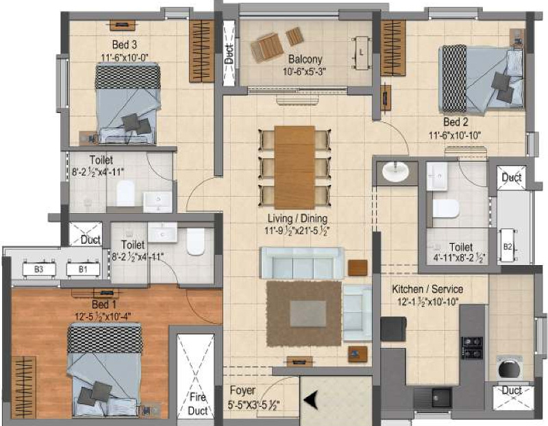 DRA Ascot (3BHK+3T (1,527 sq ft) 1527 sq ft)