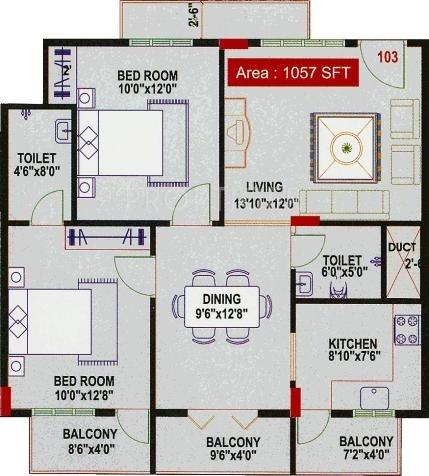 Bilden Ganga (2BHK+2T (1,057 sq ft) 1057 sq ft)