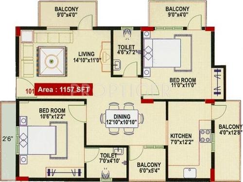 Bilden Ganga (2BHK+2T (1,157 sq ft) 1157 sq ft)