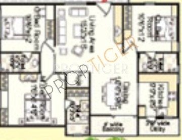 Floor Plan (3BHK+3T) Fortuna Constructions Fortuna Siri Floor Plan (3BHK+3T)