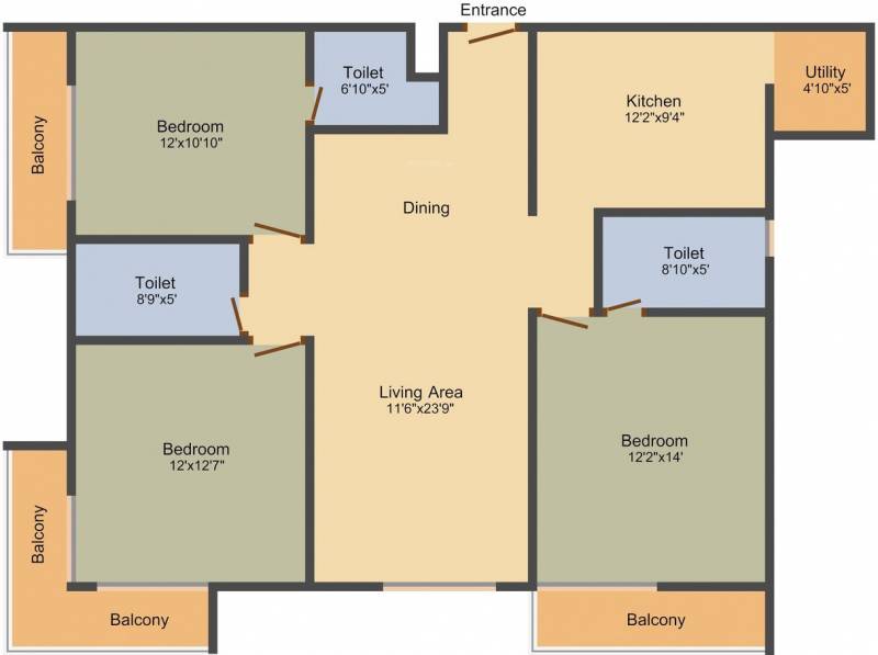 Quantus Solitaire Apartments (3BHK+3T (1,681 sq ft) 1681 sq ft)