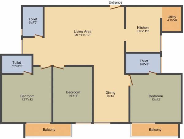 Quantus Solitaire Apartments (3BHK+3T (1,685 sq ft) 1685 sq ft)