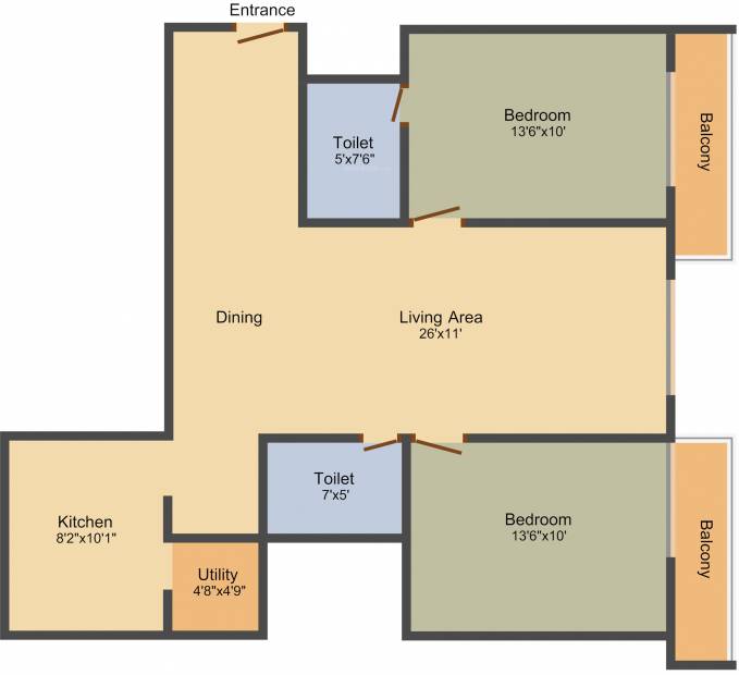 Quantus Solitaire Apartments (2BHK+2T (1,277 sq ft) 1277 sq ft)