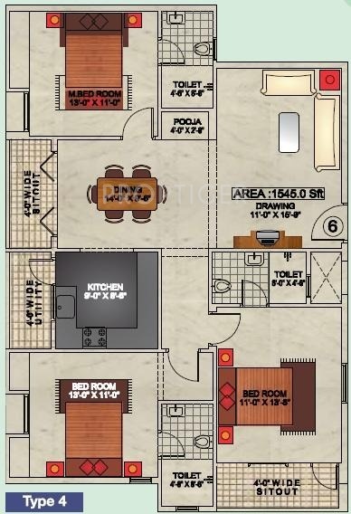 Malibu Rivona (3BHK+3T (1,545 sq ft) 1545 sq ft)