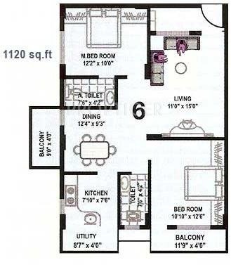 Nanda Nanda Glory (2BHK+2T (1,120 sq ft) 1120 sq ft)