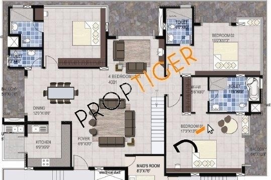Krishvi Terrazzo Floor Plan (3BHK+3T)