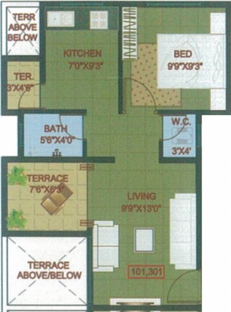 Vision 1 (1BHK+1T (423 sq ft) 423 sq ft)