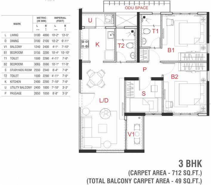 Primarc The Soul (3BHK+3T (712 sq ft) 712 sq ft)