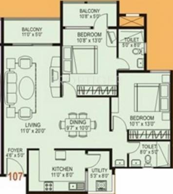 Premier Solitude (2BHK+2T (1,200 sq ft) 1200 sq ft)