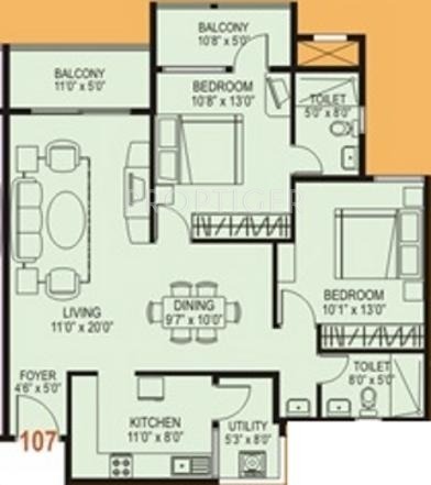 Premier Solitude (2BHK+2T (1,200 sq ft) 1200 sq ft)
