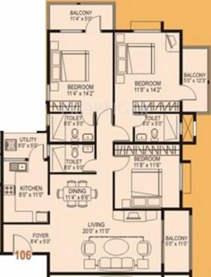 Premier Solitude (3BHK+3T (1,580 sq ft) 1580 sq ft)