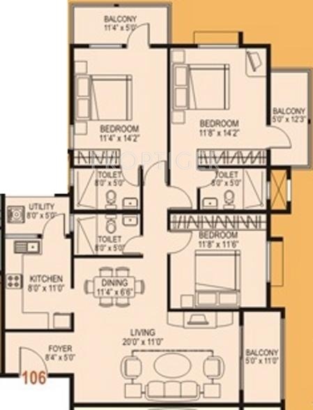 Premier Solitude (3BHK+3T (1,580 sq ft) 1580 sq ft)