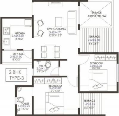 Krisala 41 Elite (2BHK+2T (687.49 sq ft) 687.49 sq ft)