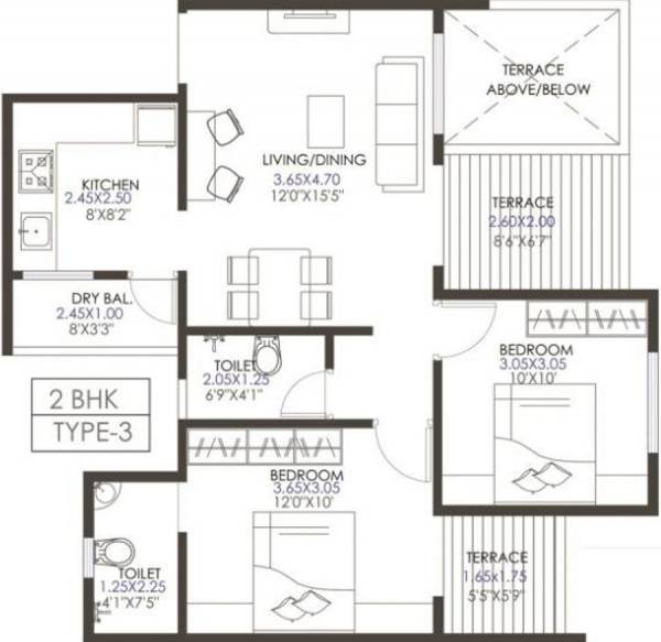 Krisala 41 Elite (2BHK+2T (687.49 sq ft) 687.49 sq ft)