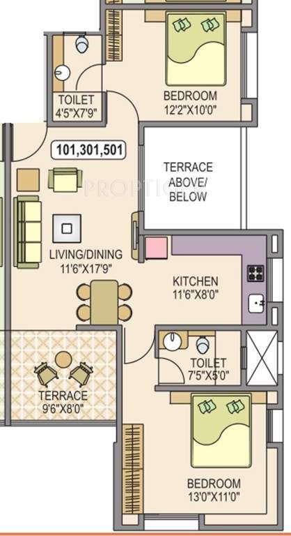 Bhansali Whispering Winds (2BHK+2T (889 sq ft) 889 sq ft)