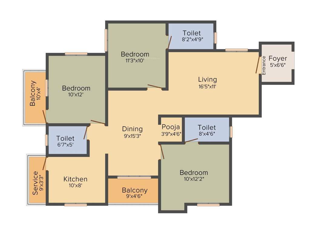 Sree Sai Air View Apartments (3BHK+3T (1,498 sq ft) 1498 sq ft)
