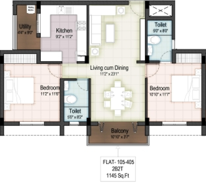 Elegant Palmera Garden (2BHK+2T (1,145 sq ft) 1145 sq ft)