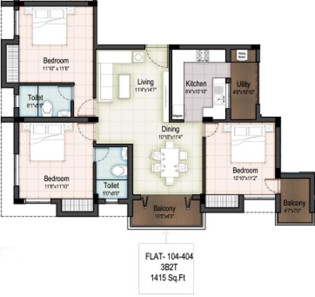 Elegant Palmera Garden (3BHK+3T (1,415 sq ft) 1415 sq ft)