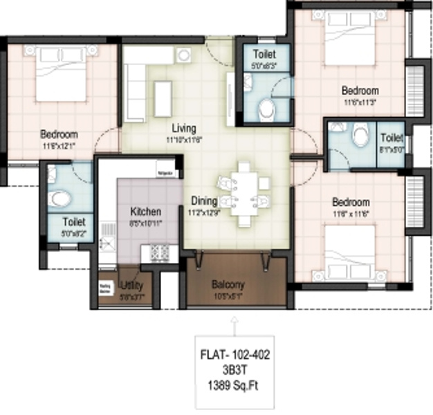 Elegant Palmera Garden (3BHK+3T (1,389 sq ft) 1389 sq ft)