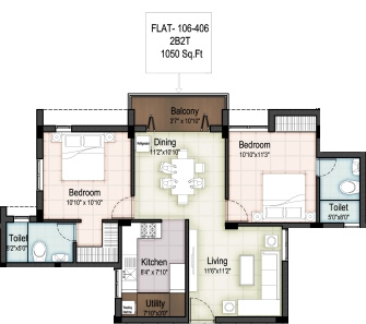Elegant Palmera Garden (2BHK+2T (1,050 sq ft) 1050 sq ft)