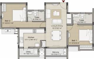 Krishna Meadows (2BHK+2T (1,124 sq ft) 1124 sq ft)