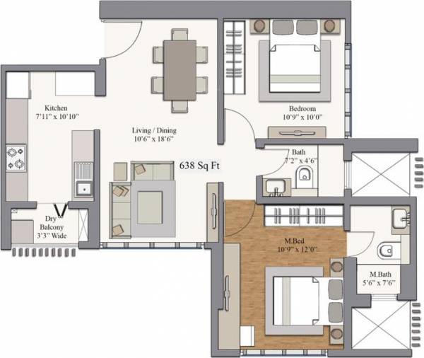 Piramal Revanta Tower 3 And 4 (2BHK+2T (638.19 sq ft) 638.19 sq ft)