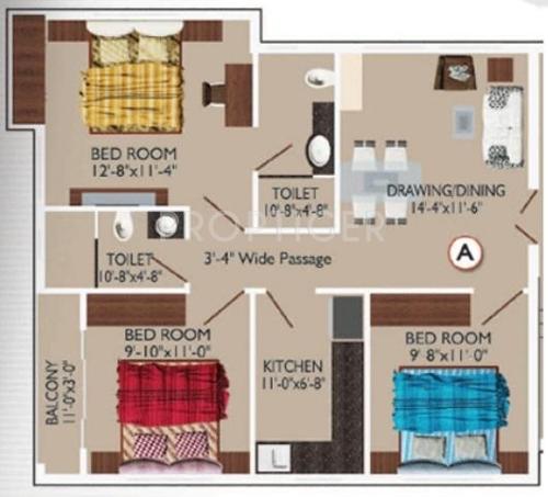 DJ Nibedita Residency (3BHK+2T (1,122 sq ft) 1122 sq ft) DJ Nibedita Residency (3BHK+2T (1,122 sq ft) 1122 sq ft)