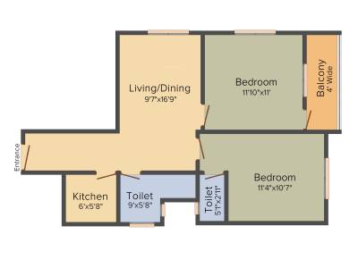 B S Pratibha Apartment (2BHK+2T (931 sq ft) 931 sq ft)