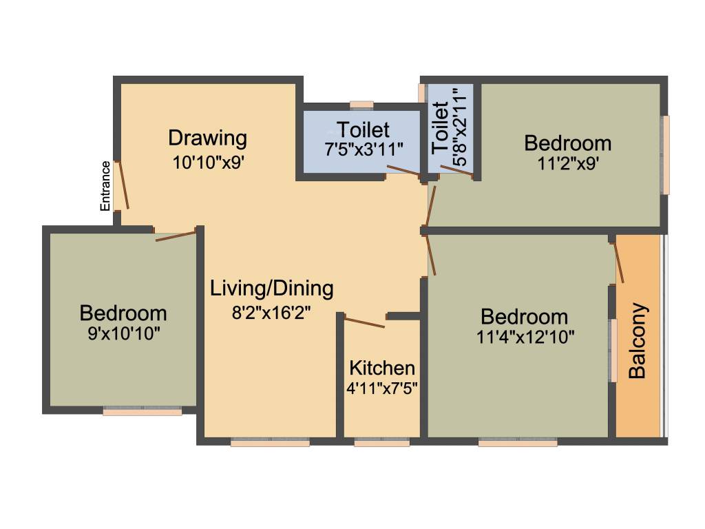 B S Pratibha Apartment (3BHK+3T (1,114 sq ft) 1114 sq ft)