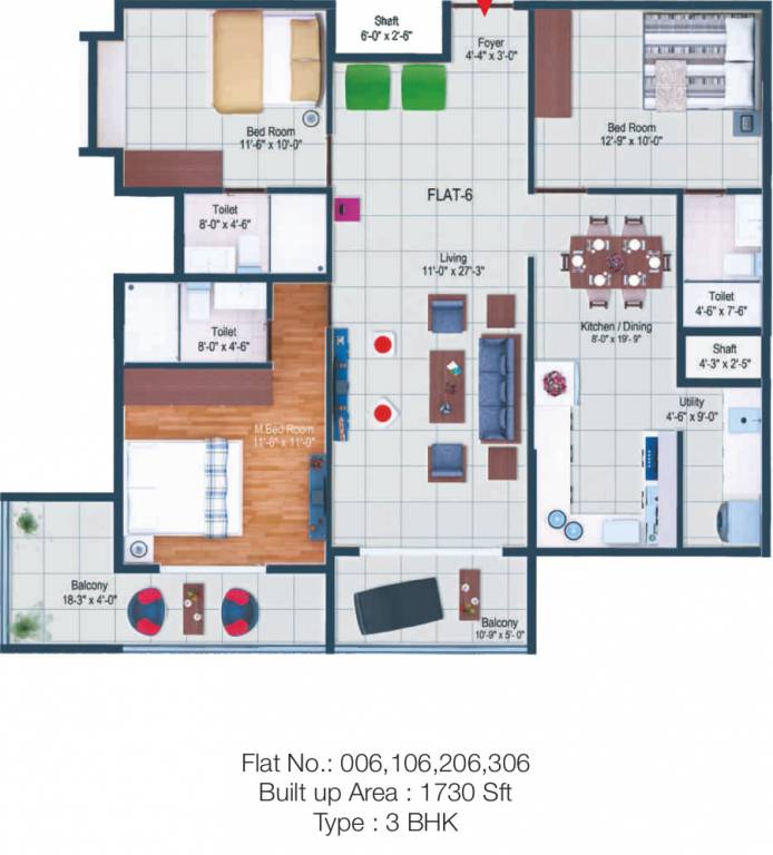Poorvi Srinivasa Grand (3BHK+3T (1,730 sq ft) 1730 sq ft)