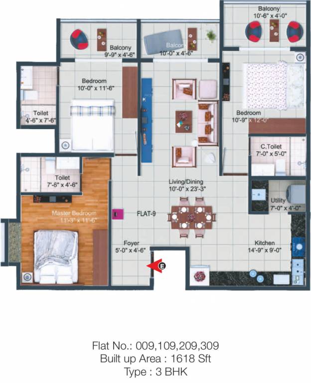 Poorvi Srinivasa Grand (3BHK+3T (1,618 sq ft) 1618 sq ft)