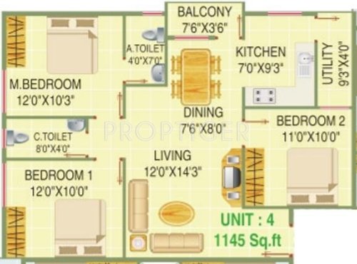 Ashirwadh Classic (3BHK+2T (1,145 sq ft) 1145 sq ft)