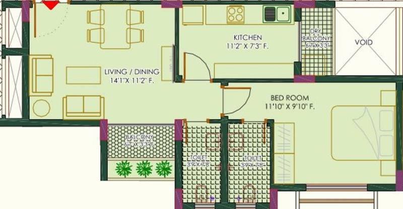 Land Habitat One54 (1BHK+2T (770 sq ft) 770 sq ft)